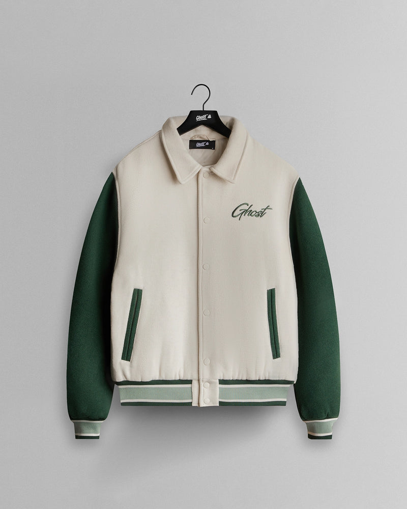 GHOST® CORE VARSITY JACKET | FOREST/NATURAL