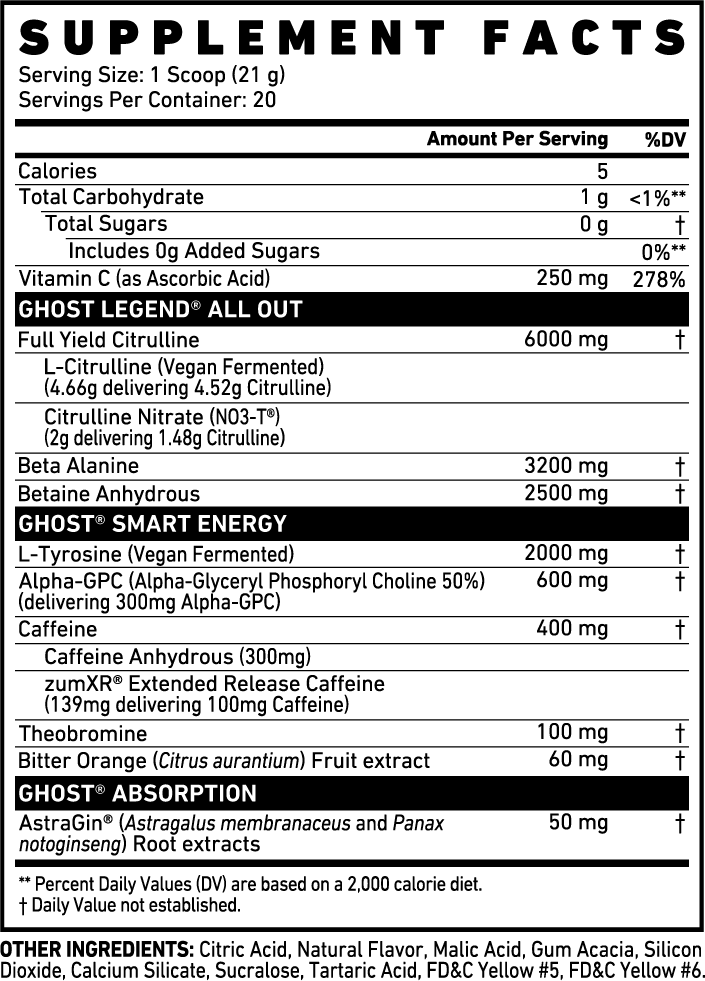 GHOST LEGEND® ALL OUT | ORANGE CREAM | HIGH-STIM PRE-WORKOUT SUPPLEMENT