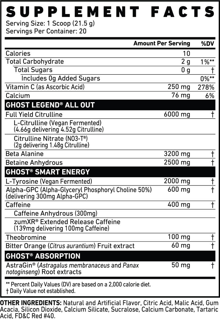 GHOST LEGEND® ALL OUT CHERRY LIMEADE HIGHSTIM PREWORKOUT SUPPLEMENT
